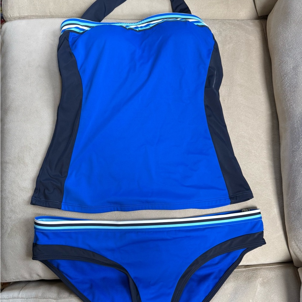 Boden Santorini Blue & Black Halter Tankini Swimsuit Set